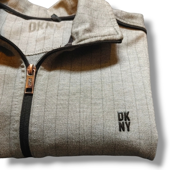 DKNY - Men's Lightweight Grey Pinstripe Zip Up Casual Jacket Coat - Picture 7 of 9